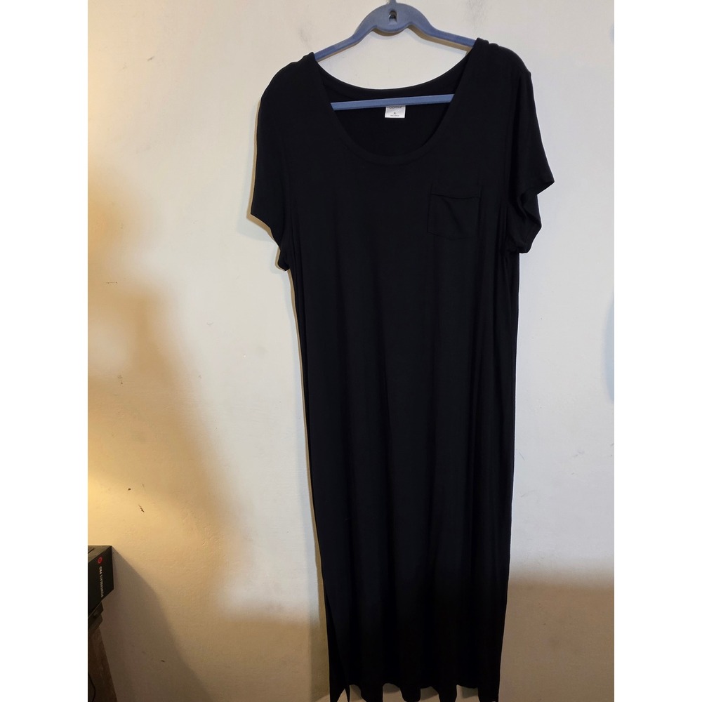 Soma Black Maxi Dress Short Sleeve Pocket Rayon Stretch XL Lounge Gown - Picture 2 of 11